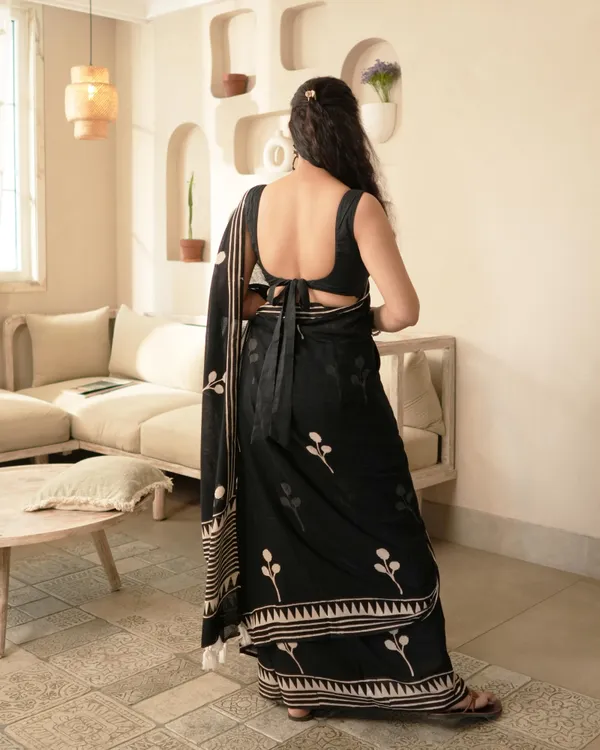 Multicolour_Cotton_Leaf_Block_Print_Moonga_Saree_With_Tassels_For_Women